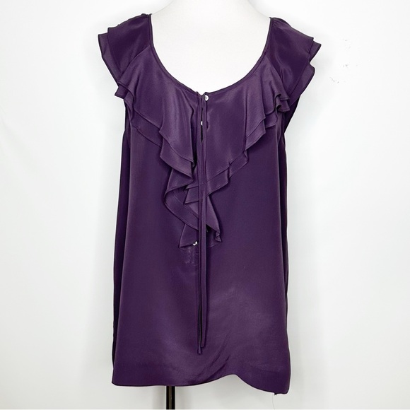 Theory Tops - Theory Purple Silk Sleeveless Ruffle Front Blouse Size Large